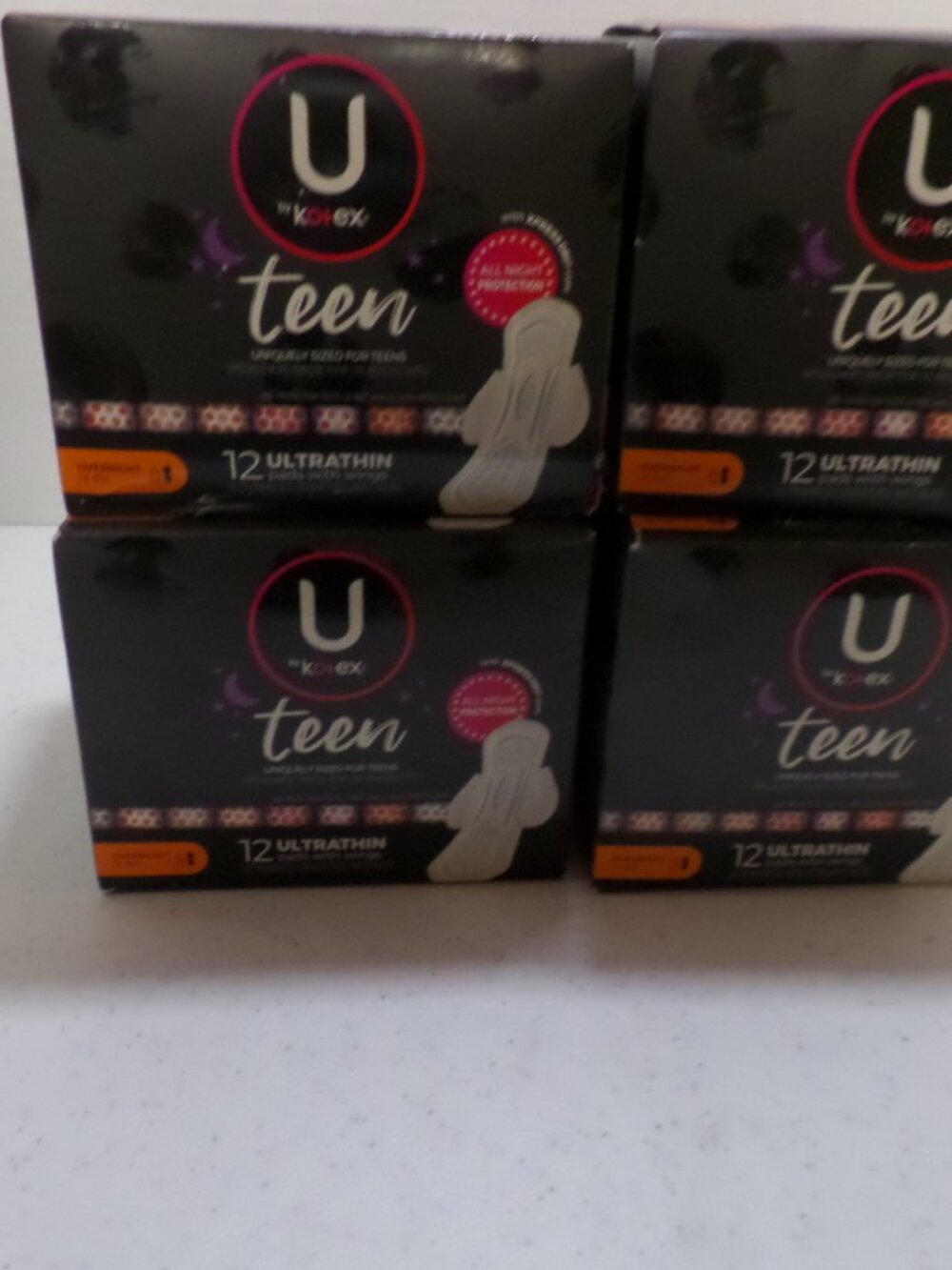 U by Kotex Teens Ultra Thin Pads with Wings – 12 Pads Per Box- Lot of 4